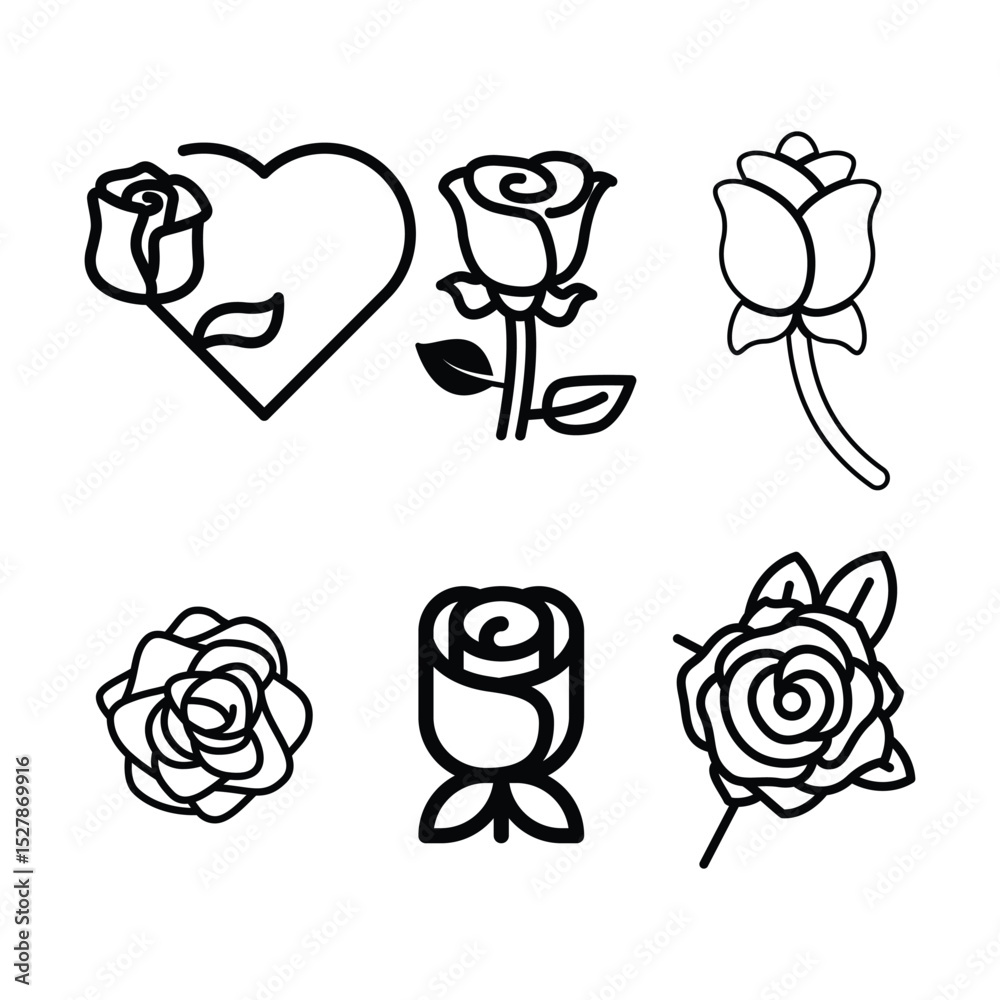 Set of Rose Outlines – Minimalist Floral Vector Illustration