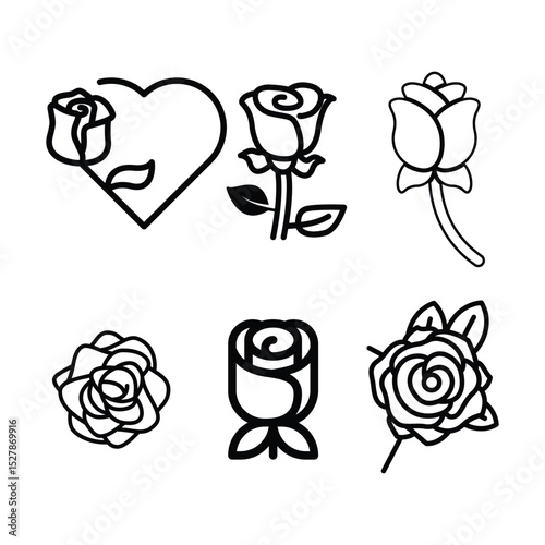 Set of Rose Outlines – Minimalist Floral Vector Illustration