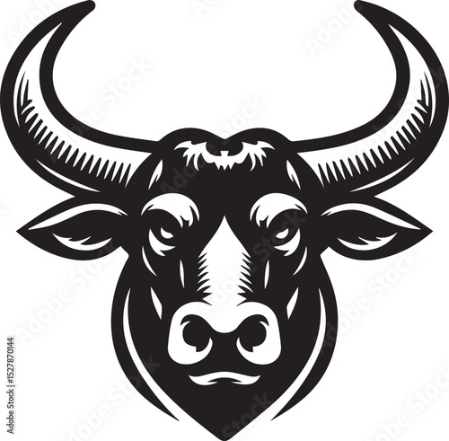 Minimalist Black and White Bull Vector Illustration