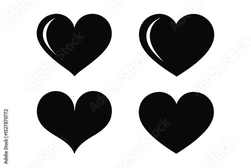 Four Simple Black Heart Icons Perfect for Love, Valentine's Day, or Romantic Designs