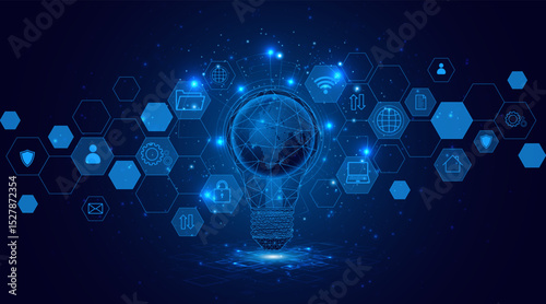 Electric light bulb or creative light bulb with a globe or world map inside. Global internet connection concept for business Advanced digital technology	