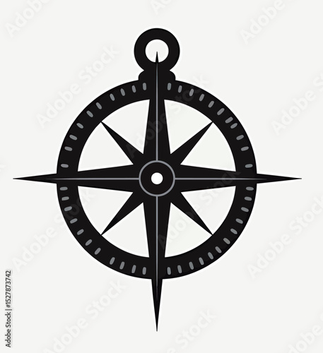 A classic black nautical compass rose icon with detailed markings, symbolizing travel, exploration, and strategic guidance for any adventure or journey.
