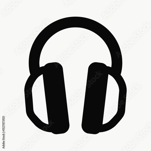 A bold black headphone silhouette icon, representing audio entertainment, music streaming, podcast listening, and online gaming for modern UI and app design.
