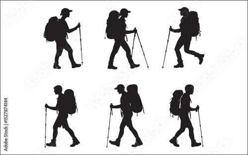 hiking of mountain people silhouette