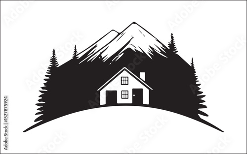  hiking and camping house silhouette