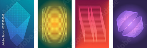Modern gradient poster background vector collections. Cover template with vibrant perspective geometric prism shapes, line. Ideal design for social media, cover, banner, flyer.
