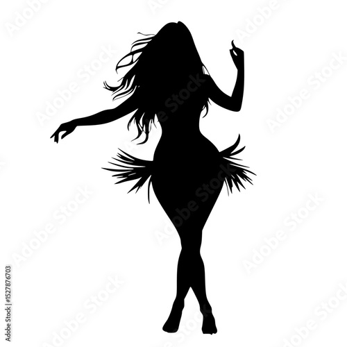 a black silhouette of a beautiful woman with long hair dancing beautiful, black, dance, dress, girl, hair, long, silhouette, woman , Generative art.