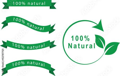 100% Natural Labels & Ribbons – Eco-Friendly Green Badges for Organic Products & Packaging Design