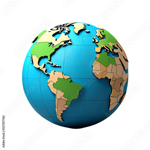 Stylized 3d earth globe model isolated on white background