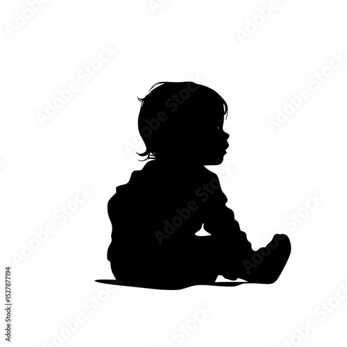 black silhouette of a little child sitting on the floor baby, black, child, floor, little, silhouette, sit, sit on, toddler , Generative art.