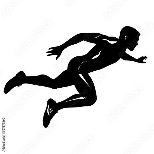 a black silhouette of a runner running on a white background athlete, black, man, run, runner, silhouette , Generative art.