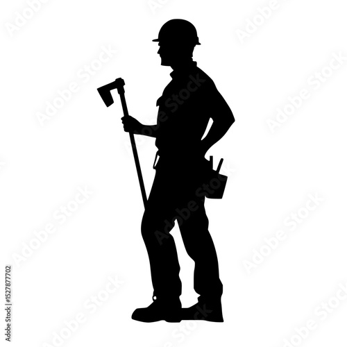 a black silhouette of a construction worker holding a toolbox black, construction worker, man, silhouette, work , Generative art.