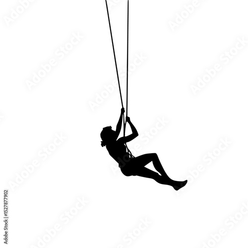a black silhouette of a girl swinging on a swing black, girl, rope, silhouette, swing, swinge, woman , Generative art.