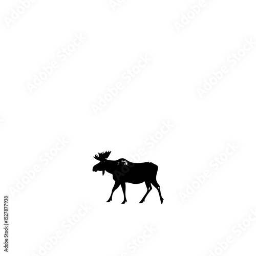 a black silhouette of a moose or deer walking on a white background black, deer, moose, reindeer, silhouette, stand, walk , Generative art.
