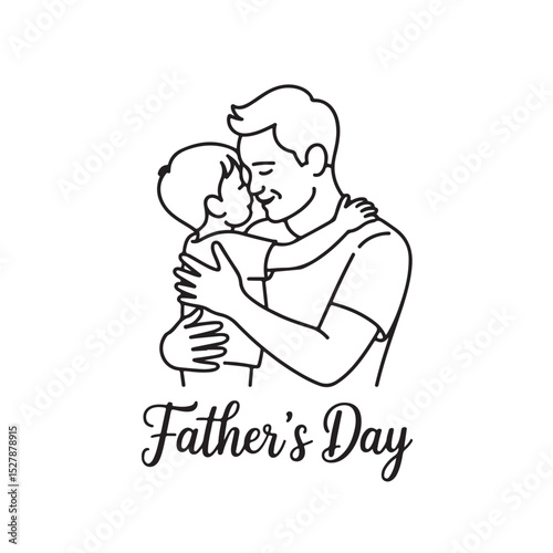 father's day vector illustration of father hugging child, line art drawing, family love, parent-child bond, celebration