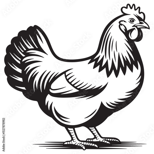 simple black and white chicken vector illustration, farm animal outline, poultry icon, minimalist hen drawing