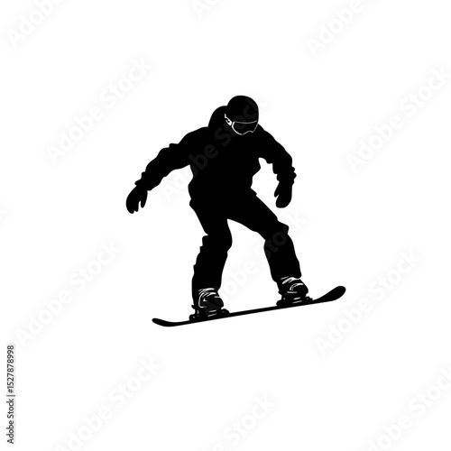 a black silhouette of a man riding a snowboard down a hill black, hill, man, person, ride, silhouette, slope, snowboard, snowboarder , Generative art.