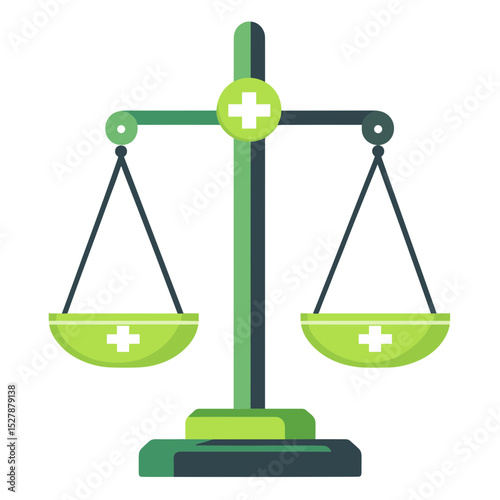 Green Scales of Justice with Medical Plus Signs in a Clean Graphic Illustration for Healthcare Balance