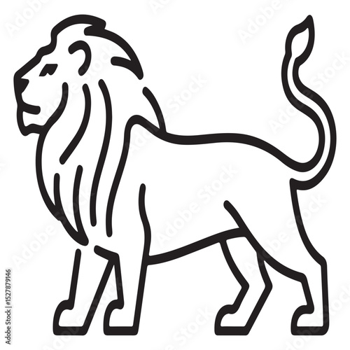 majestic lion outline vector illustration in a standing pose, powerful and regal design ideal for logos, tattoos, and creative projects