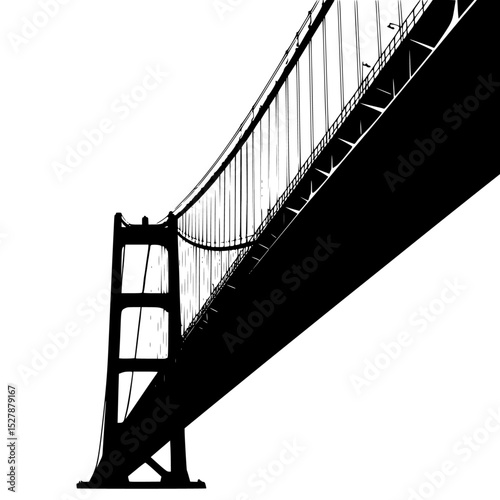 a black and white icon of a suspension bridge black, bridge, icon, silhouette, suspension bridge , Generative art.