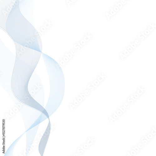 Soft blue wavy stripes on left, airy digital art, stylish border, clean and contemporary, seamless decor