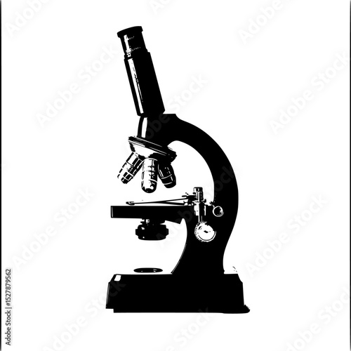 a black silhouette of a microscope on a white background black, microscope, silhouette , Generative art.