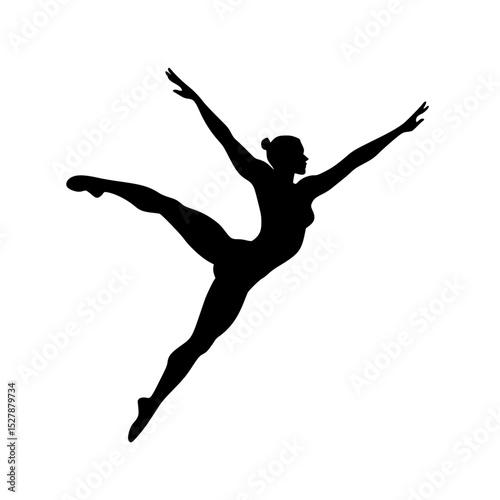 a black silhouette of a young woman dancing on a white background ballerina, black, dance, dancer, leg, silhouette, woman, young , Generative art.