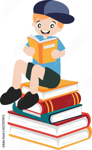 Children Reading a Books Illustration