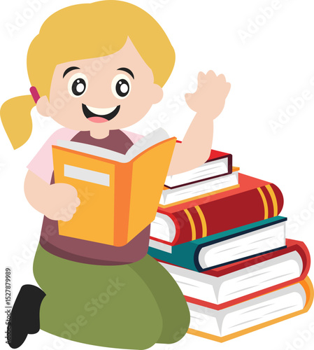 Children Reading a Books Illustration