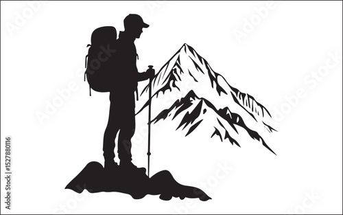 hiking of mountain people silhouette
