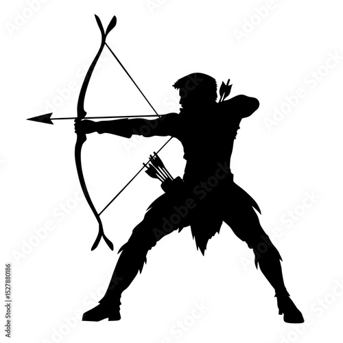 a black silhouette of a man with a bow and arrow arrow, black, bow, man, silhouette , Generative art.