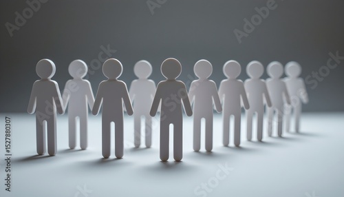 Wallpaper Mural paper people lined up with one bent figure, symbolizing depression within routine, editorial style, front lit, shallow focus. Torontodigital.ca