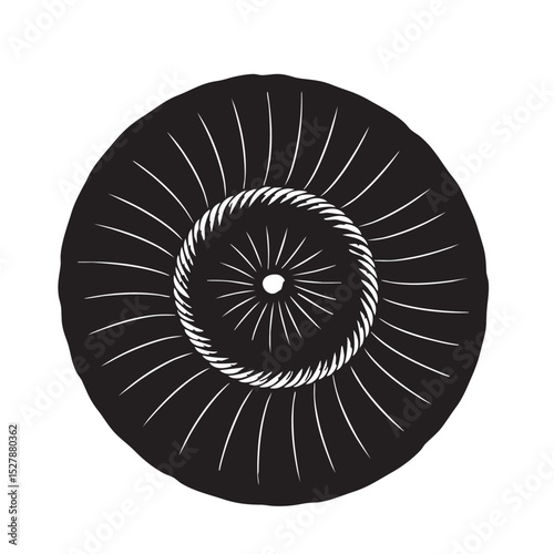 Circular Design Element Elegant Black and White Illustration of a Radial Pattern with Rope Detail