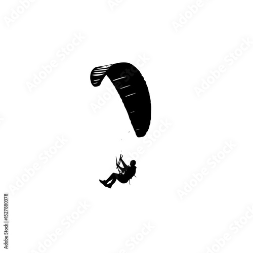 black silhouette of a person parasailing on a white background black, man, parachute, person, silhouette , Generative art.