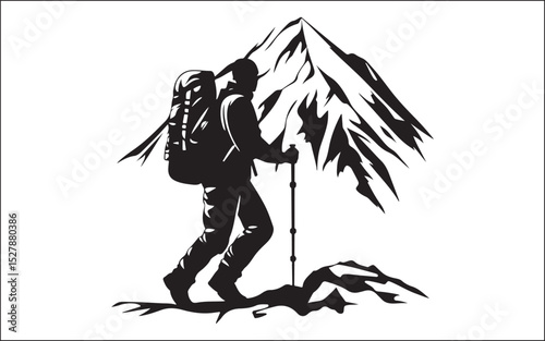 hiking of mountain people silhouette