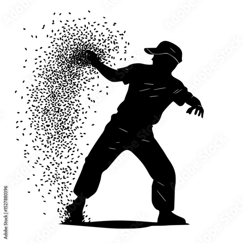 a black silhouette of a baseball player throwing a ball ball, baseball player, black, man, silhouette, throw , Generative art.