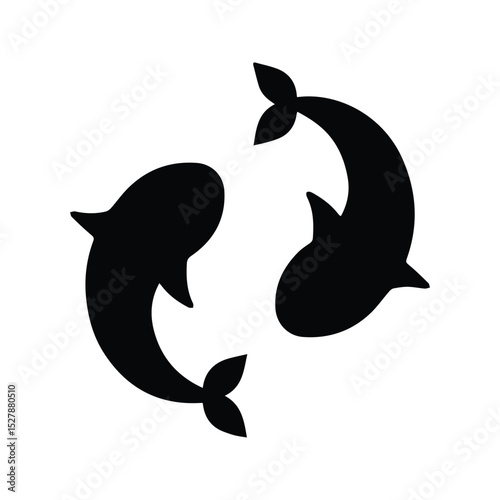 Fish Icon. Illustration of Fish Silhouette Forming YinYan Formation. Fish Circling Each Other.