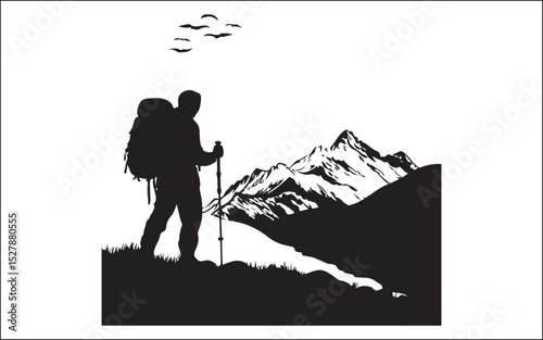 hiking of mountain people silhouette