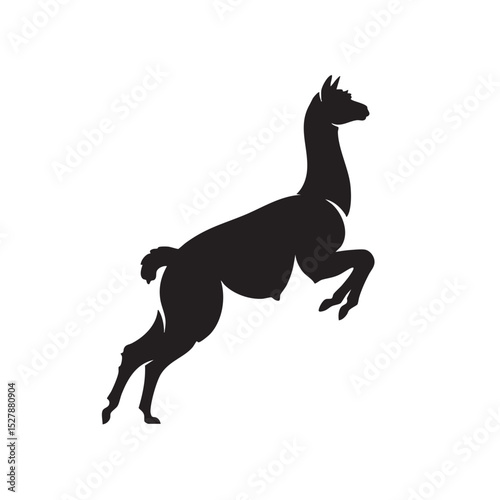 Majestic Silhouette of a Leaping Llama Andean Wildlife in Elegant Black and White