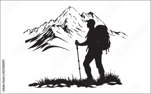 hiking of mountain people silhouette