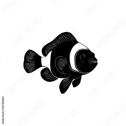 a black and white illustration of a clown fish black, drawing, fish, illustration , Generative art.