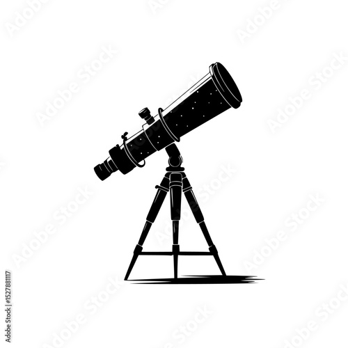 a black silhouette of a telescope looking at the stars black, icon, large, look, silhouette, sky, star, telescope , Generative art.