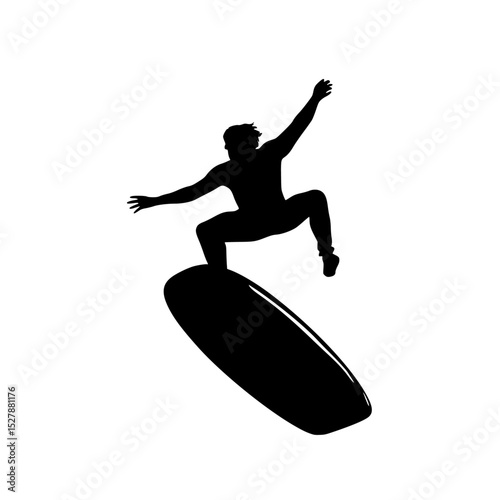a black silhouette of a man riding a surfboard on a white background black, board, man, ride, silhouette, surf, surfboard, wave , Generative art.