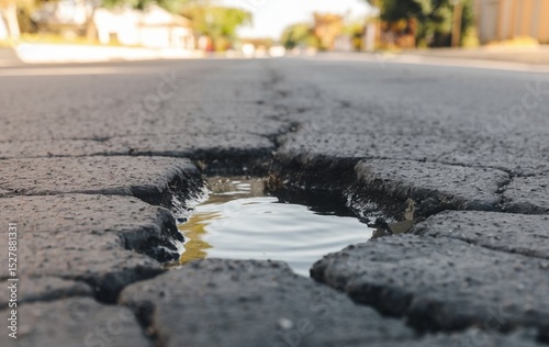 A close up of a pothole in the middle of the road