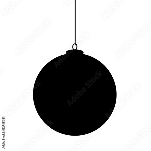 a black and white silhouette of a ball hanging on a string ball, black, christmas ornament, hang, hang on, silhouette, string , Generative art.