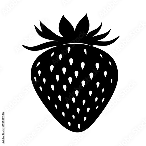 a black and white icon of a strawberry black, icon, silhouette, strawberry , Generative art.