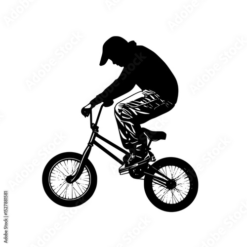 a black silhouette of a boy riding a bike bicycle, bike, black, boy, ride, silhouette , Generative art.