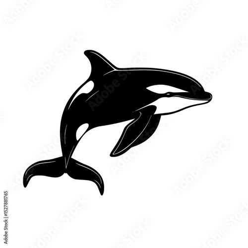 a black and white illustration of a killer whale jumping out of the water black, icon, illustration, silhouette, water , Generative art.