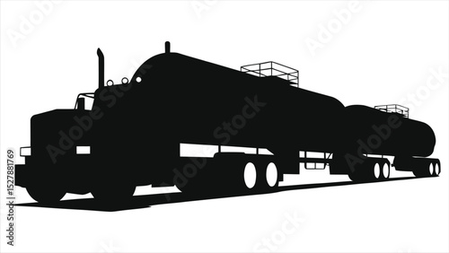 Vector Silhouette of a Tanker Truck on a White Background/This is a simple, clean silhouette of a tanker truck against a white background.