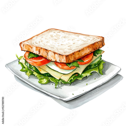 watercolor of Mini Sandwich Platter, vector high quality, isolated on a white background.